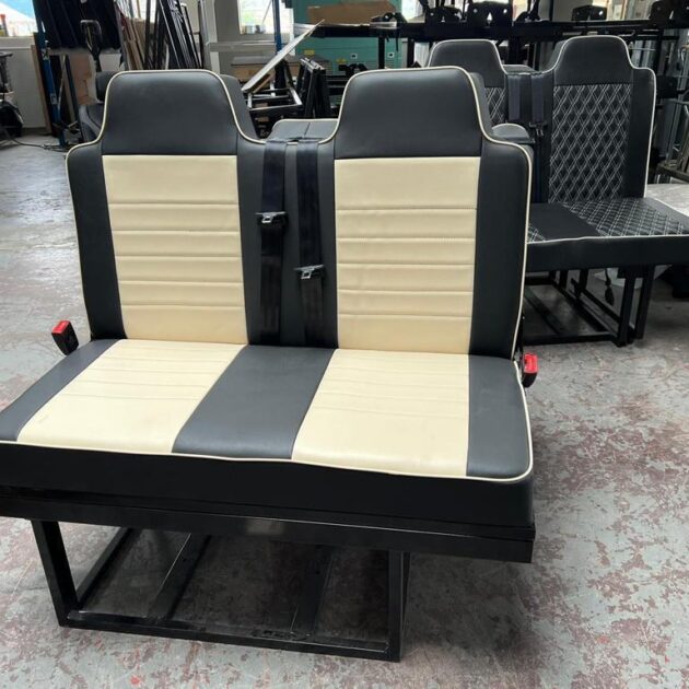 3/4 Rock & Roll Bed VW T4 T5 T6 Transit Vivaro Trafic Seatbelts Cream and Black