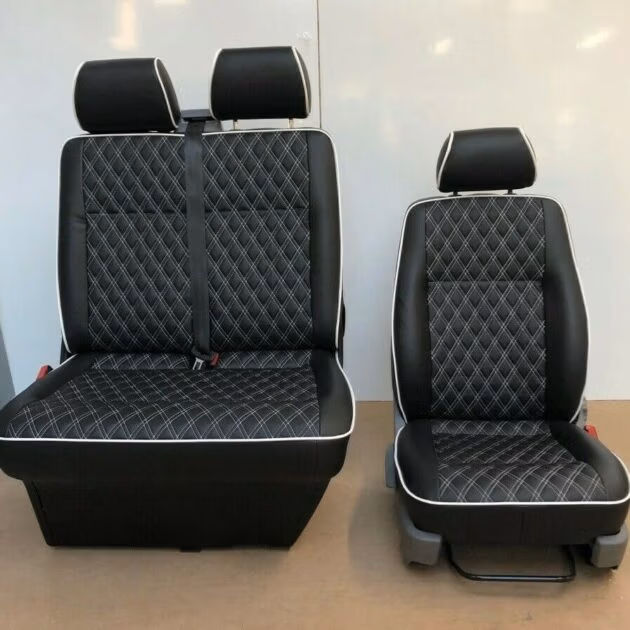 Premium VW T5 T6 Bentley Style Fully Upholstered 2+1 Matching Front Seats Piping