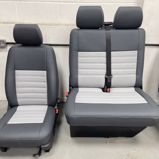 VW T5 T6, Vivaro, Custom Trafic. New 2+1 Front Seat Upholstering - Light Grey