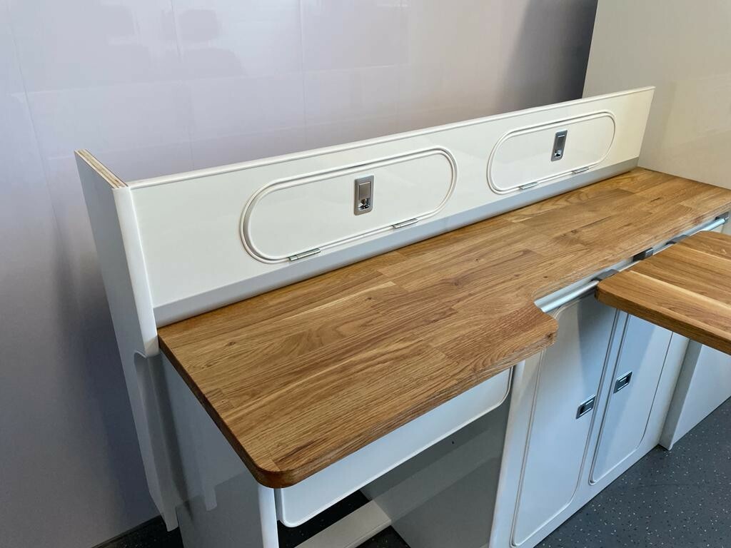 Assembled Ford Custom Vivaro Trafic Vito SWB Furniture Camper Pod OAK worktop - Image 4