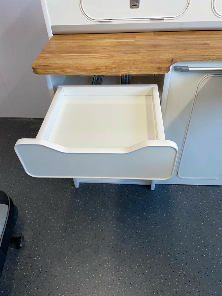 Assembled Ford Custom Vivaro Trafic Vito SWB Furniture Camper Pod OAK worktop - Image 8
