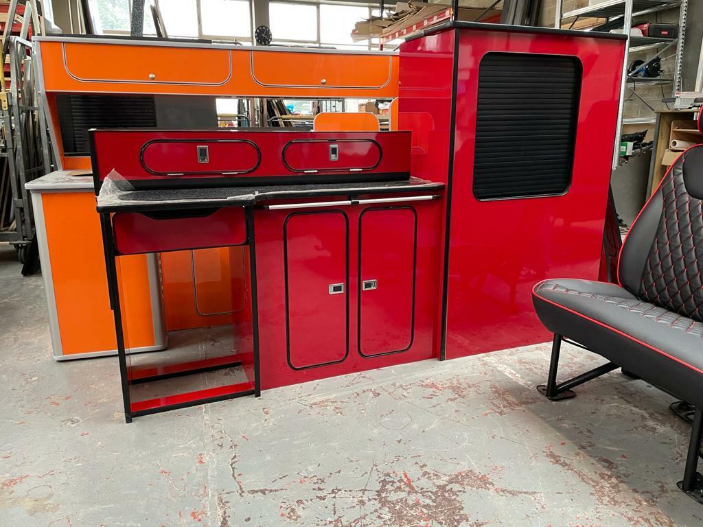 Assembled Transit Custom Vivaro Trafic SWB Gloss RED Furniture Camper Van Units