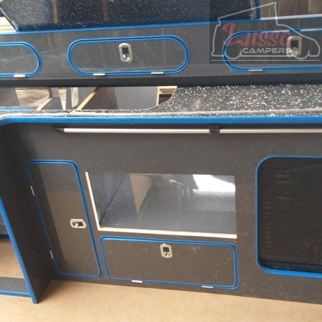 Custom Vivaro Trafic LWB GLOSS BLUE & BLACK OVEN FIT! Furniture Camper Van Units