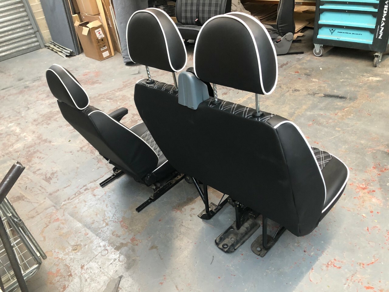 Ford Transit MK 7 2+1 Front Seats & Rock Roll Bed Matching Bentley Upholstery - Image 4