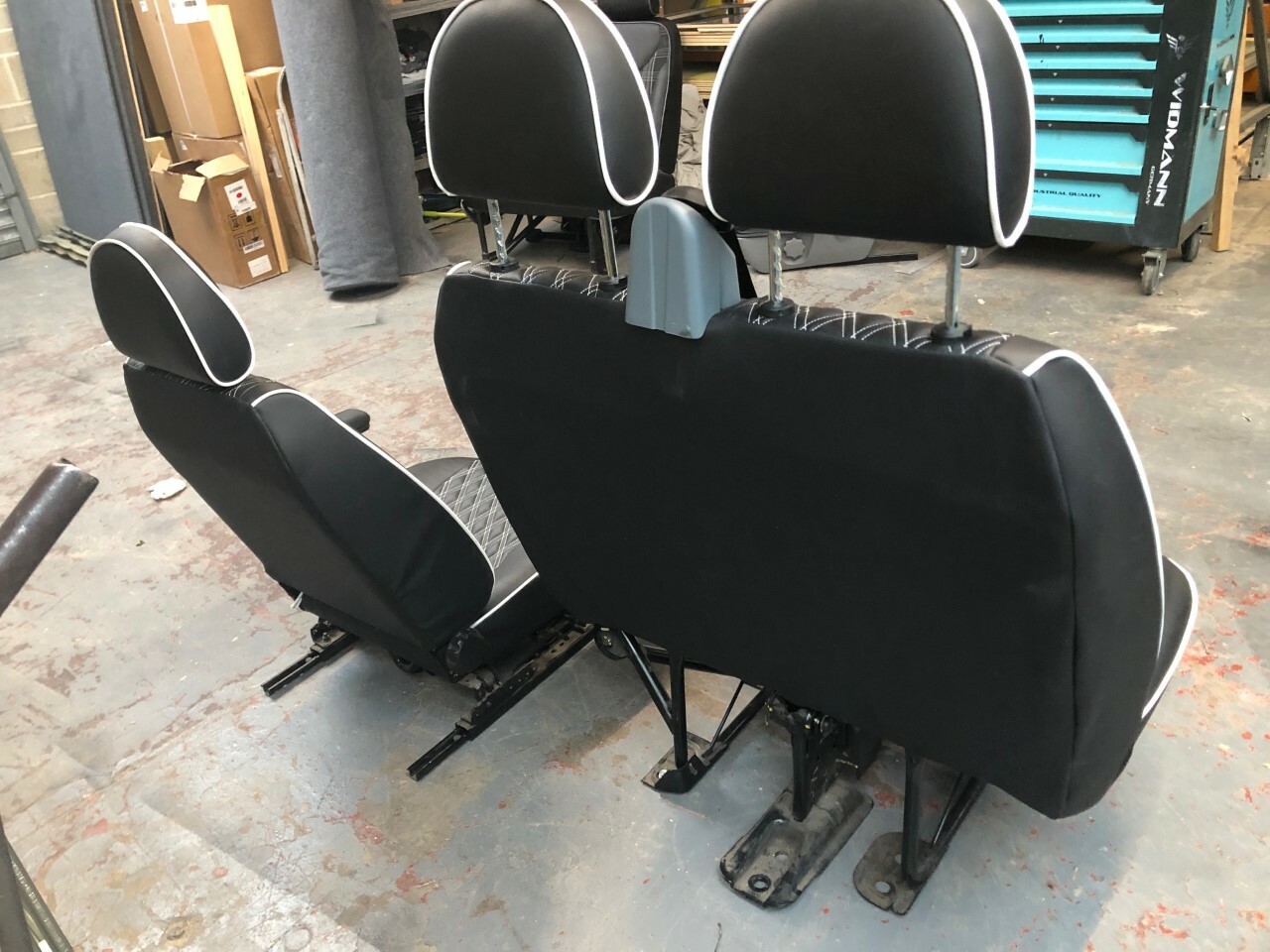 Ford Transit MK 7 2+1 Front Seats & Rock Roll Bed Matching Bentley Upholstery - Image 5