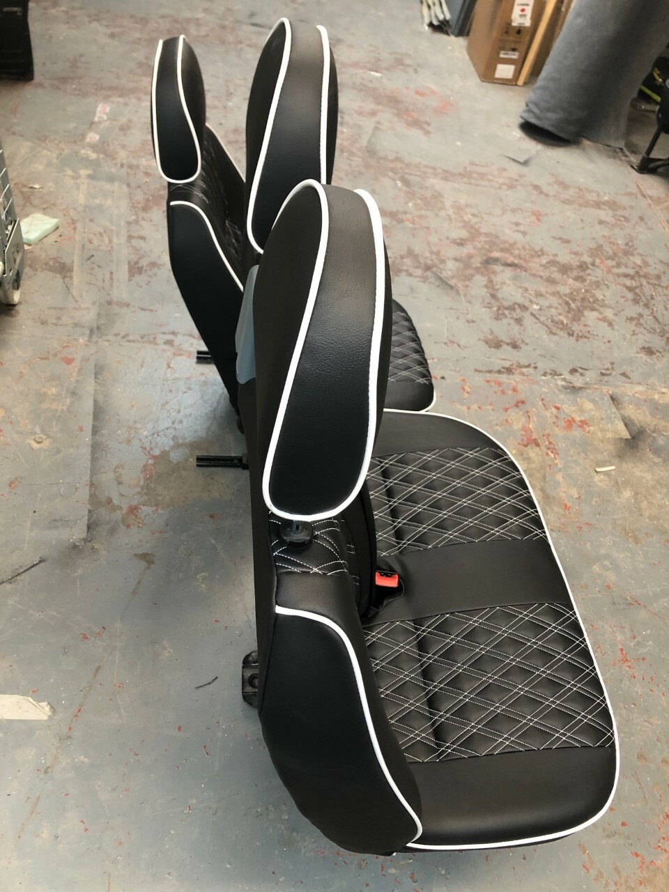 Ford Transit MK 7 2+1 Front Seats & Rock Roll Bed Matching Bentley Upholstery - Image 7