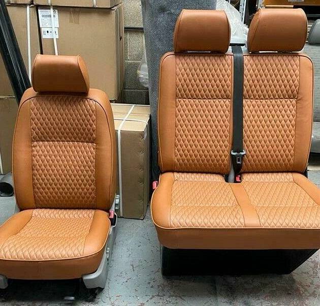 VW T5 T6 Rock and Roll Bed Seatbelts Gas Assist Strut & 2+1 Front Seat Set TAN