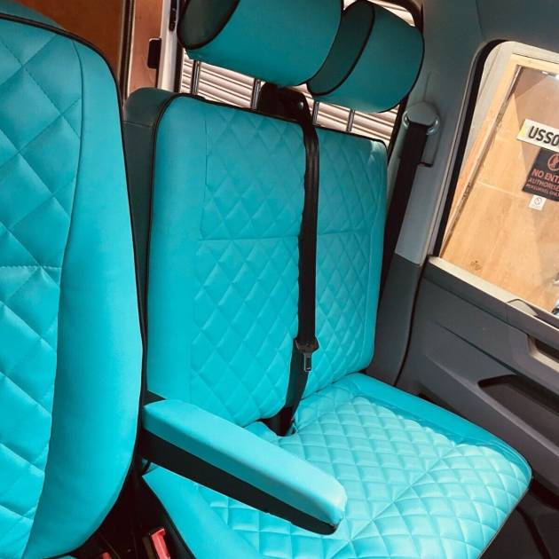 VW T5 T6, Vivaro, Custom Trafic. New 2+1 Front Seat Upholstering - Turquoise