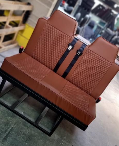 3/4 Rock & Roll Bed VW T4 T5 T6 Transit Vivaro Seatbelts Brown Small Diamond - Image 3