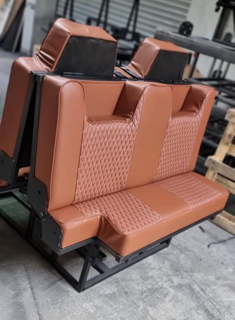 3/4 Rock & Roll Bed VW T4 T5 T6 Transit Vivaro Seatbelts Brown Small Diamond - Image 4