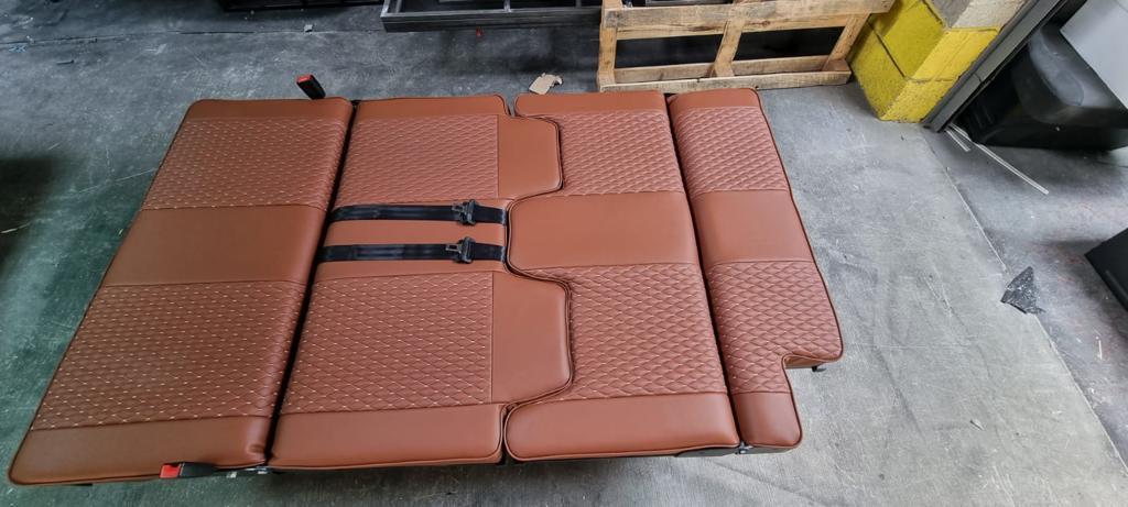 3/4 Rock & Roll Bed VW T4 T5 T6 Transit Vivaro Seatbelts Brown Small Diamond - Image 6