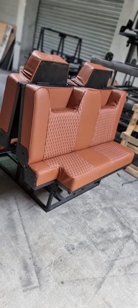 3/4 Rock & Roll Bed VW T4 T5 T6 Transit Vivaro Seatbelts Brown Small Diamond - Image 10