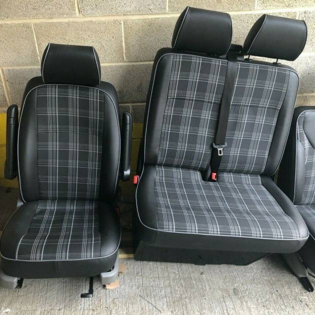 VW T5 T6 Rock and Roll Bed Tartan Grey Gas Assist Strut 2+1 Same Front Seat Set