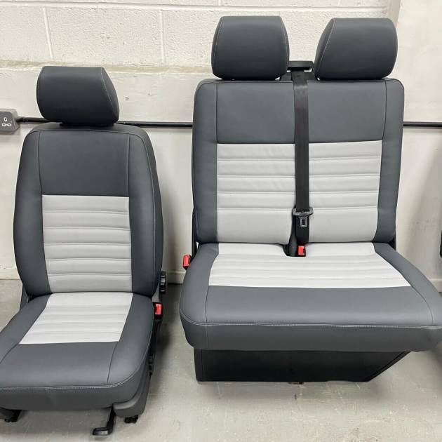 Premium VW T5 T6 2+1 Seats Upholstering Service - Light Grey/Dark Grey.