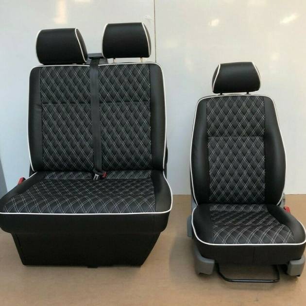 Premium VW T5 T6 Bentley Style Fully Upholstered 2+1 Matching Front Seats Piping
