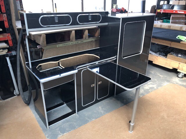 Assembled Custom Vivaro Trafic SWB GLOSS CARBON FIBRE Furniture Camper Van Units - Image 3