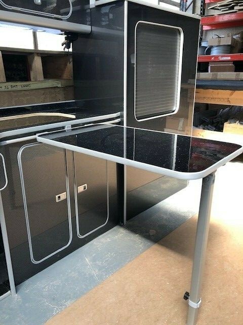 Assembled Custom Vivaro Trafic SWB GLOSS CARBON FIBRE Furniture Camper Van Units - Image 4