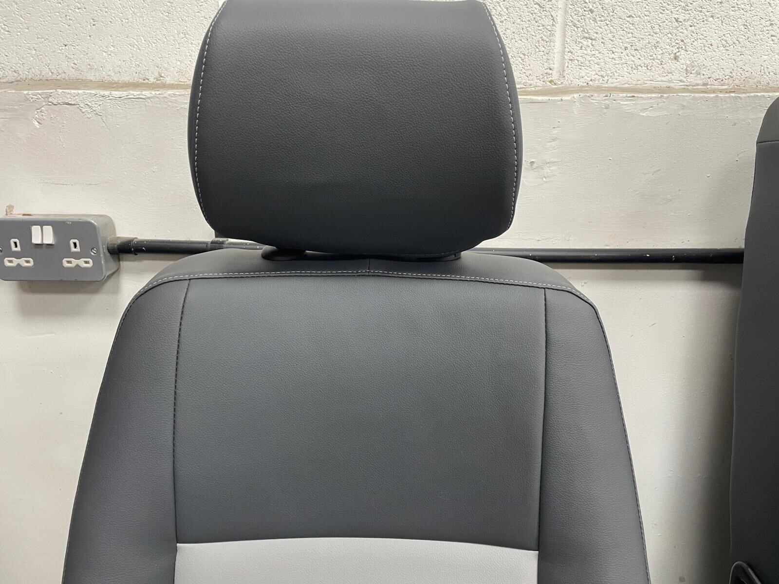 VW T5 T6, Vivaro, Custom Trafic. New 2+1 Front Seat Upholstering - Light Grey - Image 5