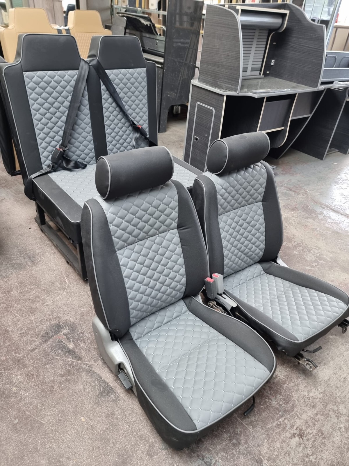Mazda Bongo/Ford Freda Front & Back Rock & Roller Bed Seats Grey Single Diamond! - Image 5