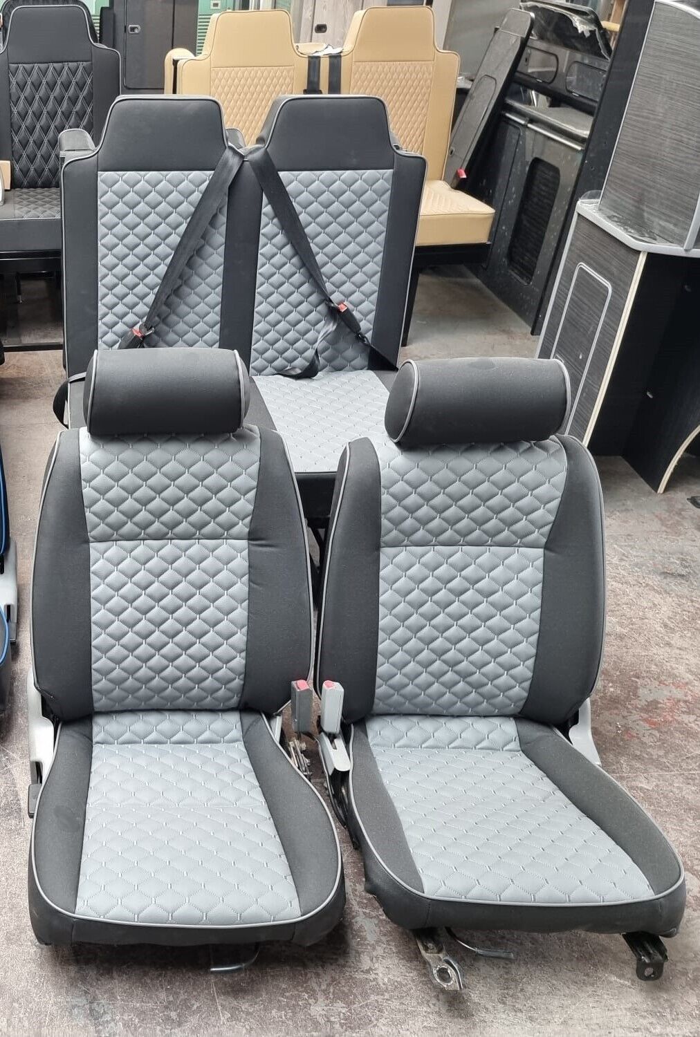 Mazda Bongo/Ford Freda Front & Back Rock & Roller Bed Seats Grey Single Diamond!